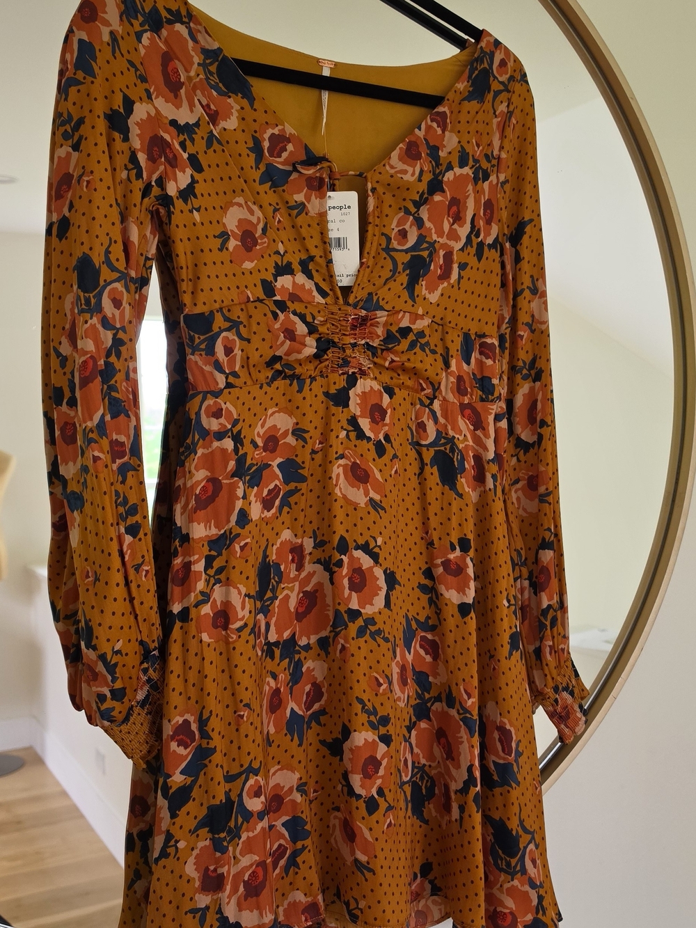 Free People  Floral Long Sleeve Mini Dress Size4